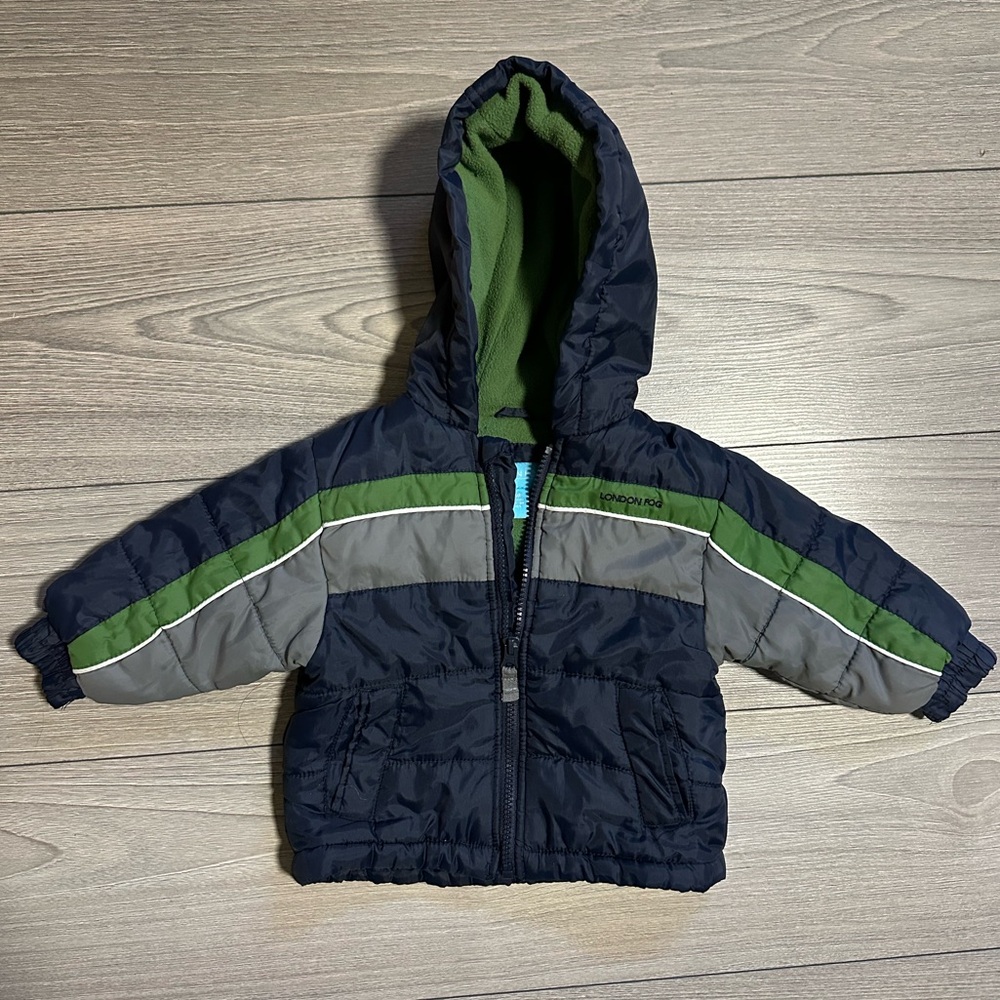 London Fog Vintage VTG Infant Navy and Green Puffer Winter Jacket Size 12 Months